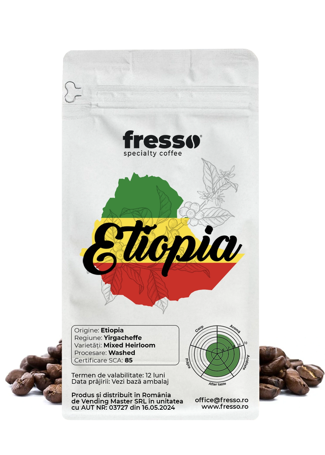 Cafea de specialitate - Fresso Etiopia Yirgacheffe cafea boabe de origine proaspăt prăjită