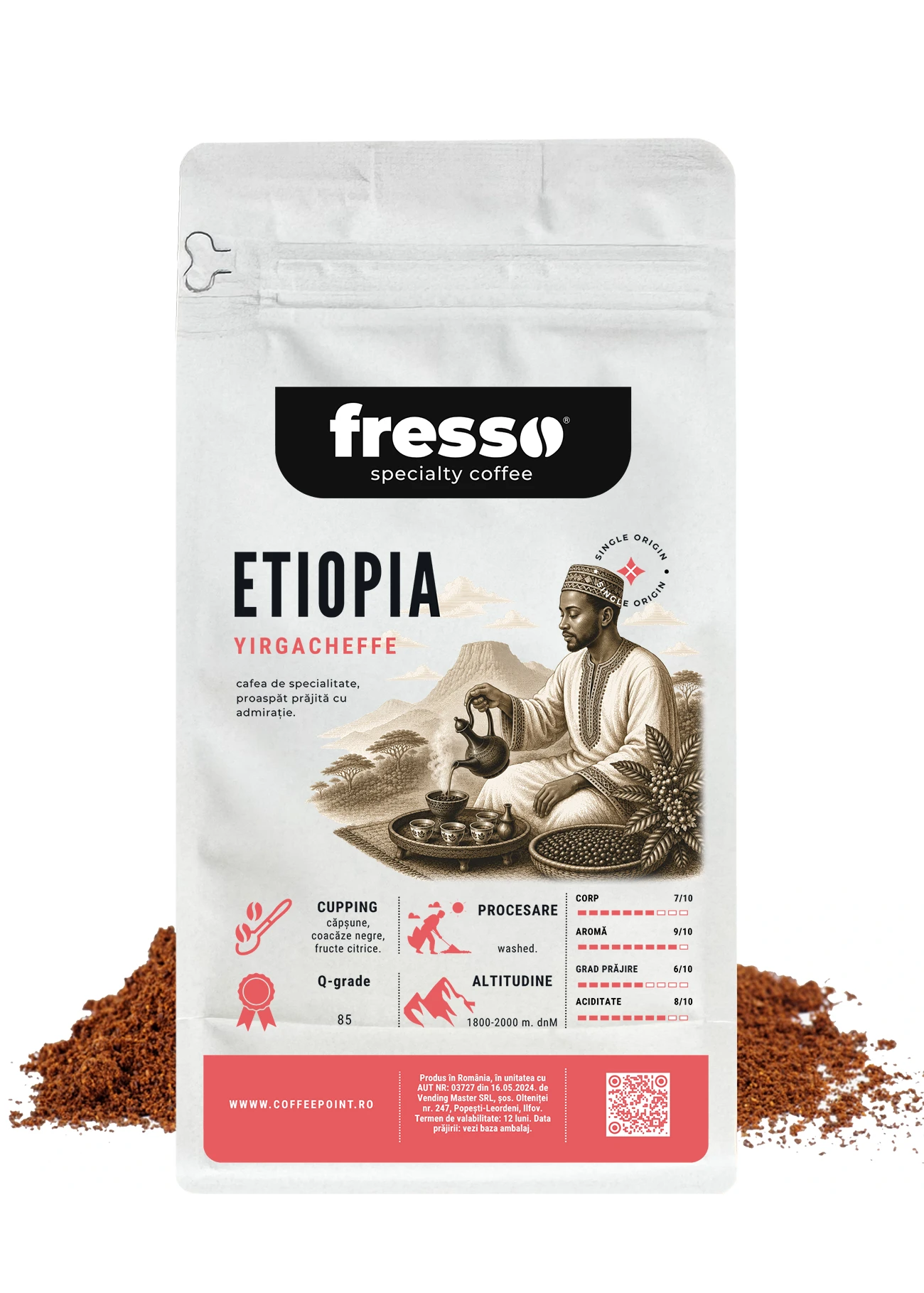 Cafea macinata - Fresso Etiopia Yirgacheffe cafea de origine proaspăt prăjită și măcinată