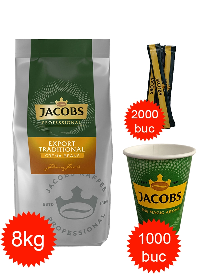 Pachete Promo - Pachet Jacobs Export Traditional, pahare 12oz Jacobs si zahar Jacobs