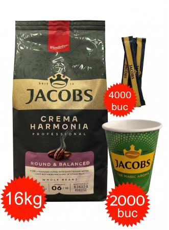 Pachete Promo - Pachet Jacobs Crema Harmonia, pahare 7oz Jacobs si zahar Jacobs