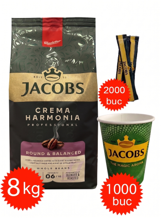 Pachete Promo - Pachet Jacobs Crema Harmonia, pahare 8oz Jacobs si zahar Jacobs