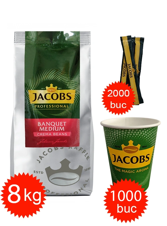Pachete Promo - Pachet Jacobs Banquet Medium, pahare 8oz Jacobs si zahar Jacobs