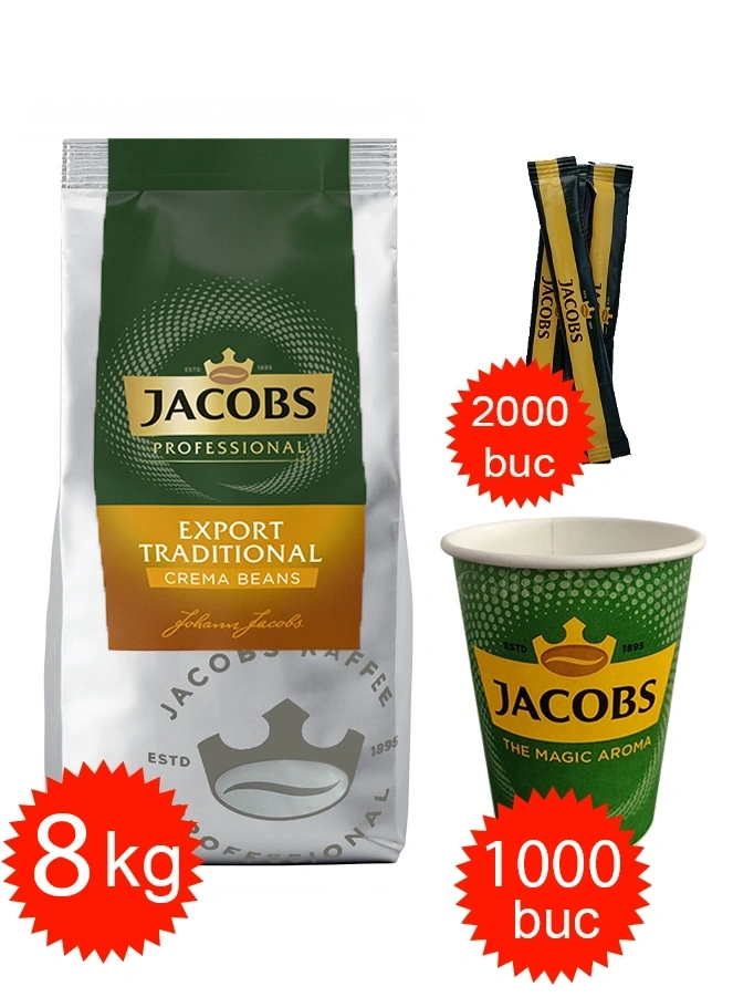 Pachete Promo - Pachet Jacobs Export Traditional, pahare 8oz Jacobs si zahar Jacobs