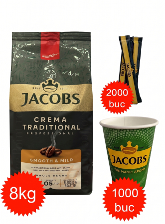 Pachete Promo - Pachet Jacobs Crema Traditional, pahare 8oz Jacobs si zahar Jacobs