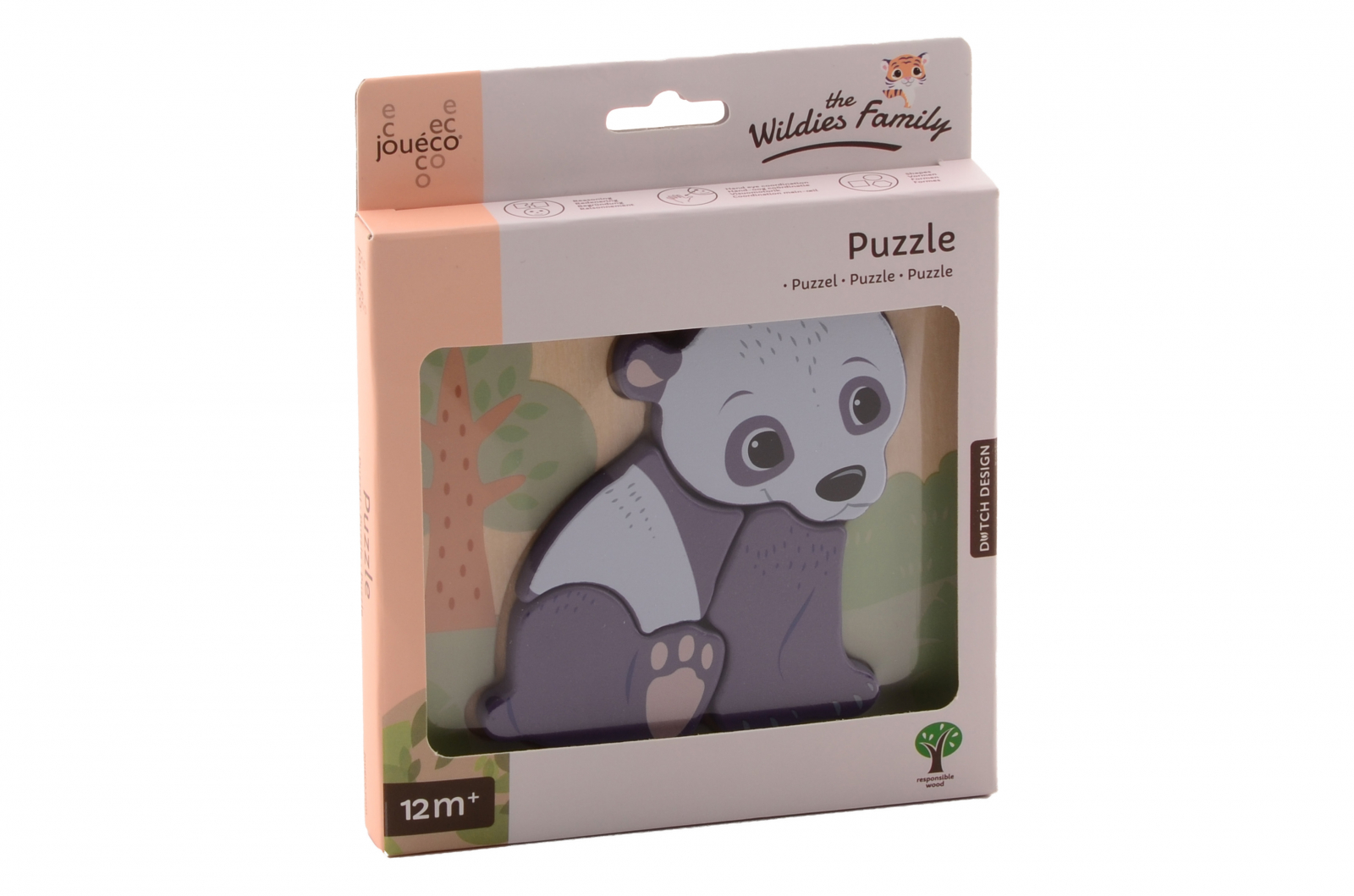 Noutati - Joc Montessori, Puzzle incastru din lemn, cu animalute, familia Wildies, Jouéco