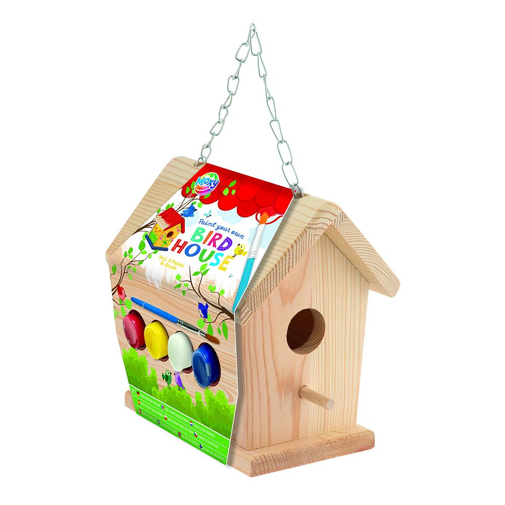 Noutati - Set creativ DIY de pictat, din lemn, Casuta pasarelelor