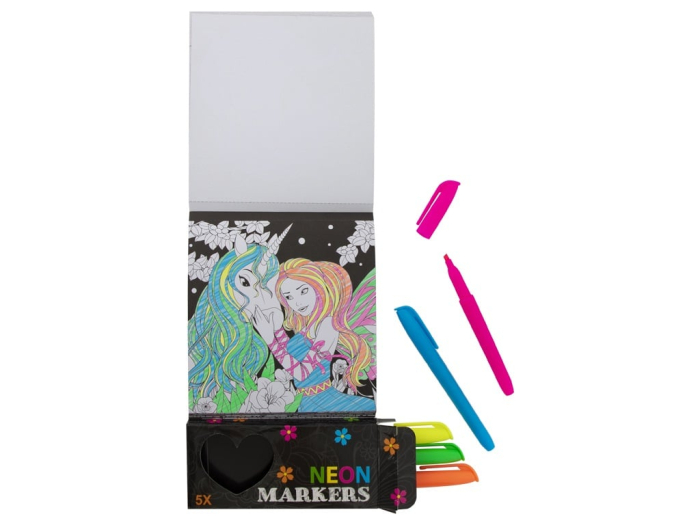 Carte de colorat cu 5 markere neon, unicorni [3]