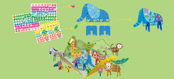 Joc creativ Stick'N'Play cu scene 3D si stickere repozitionabile - Animale Safari [3]