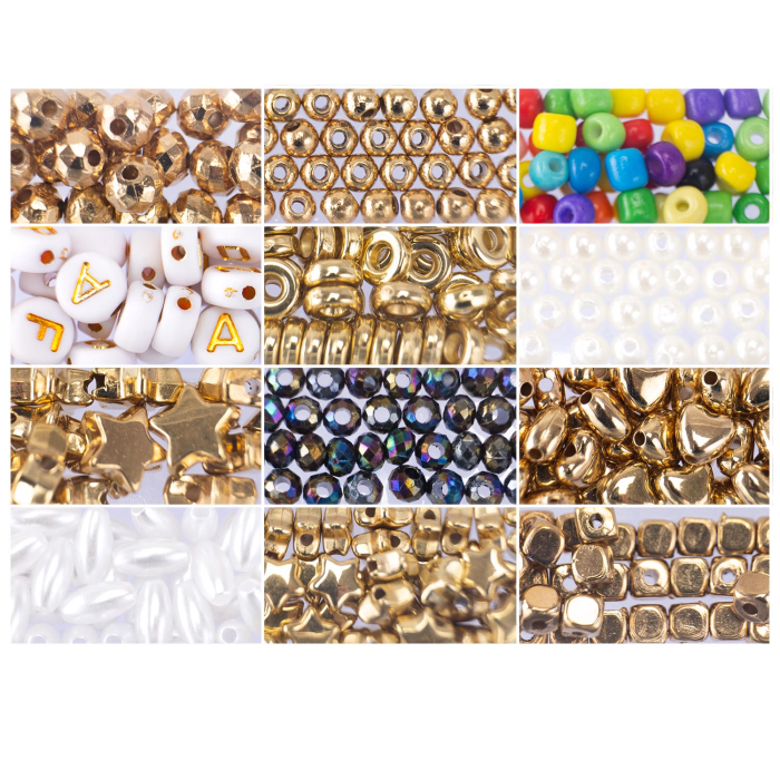 Kit creativ DIY - coliere și brățări cu mărgele mix aurii, Perline ABC [2]