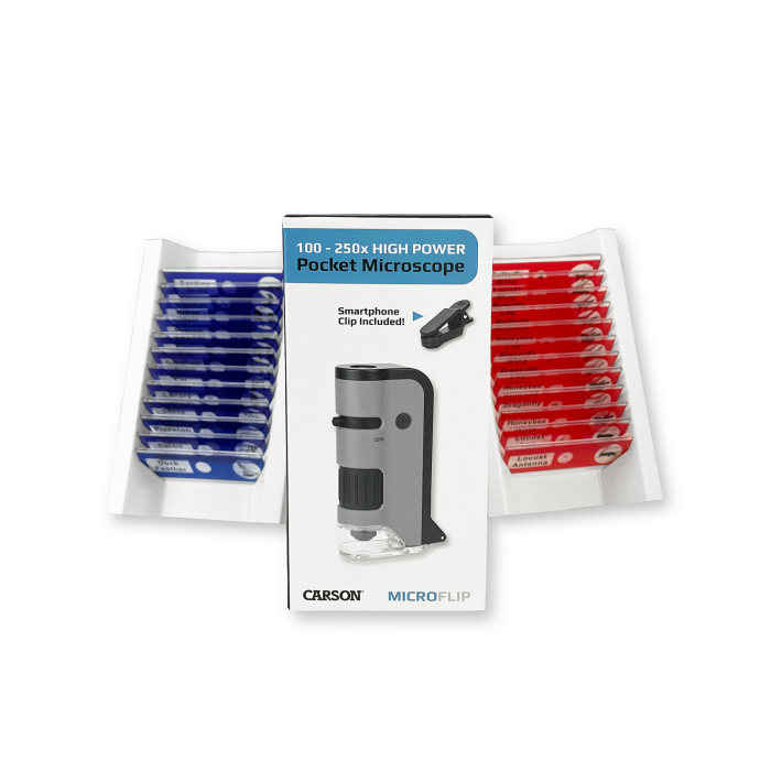 Microscop portabil cu LED si UV, cu adaptor de smartphone, include 24 de lamele pregatite, marire 100-250x, MicroFlip [2]