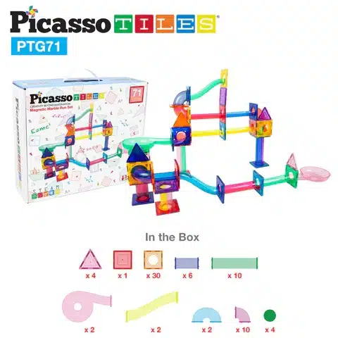 PicassoTiles, Traseu magnetic cu bile (Marble Run) 71 de piese [2]