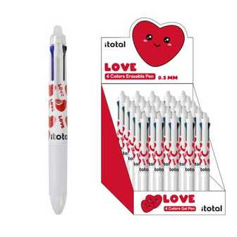 Pix erasable, multicolor, cu mecanism retractabil, 4 culori, cu design inima, iTotal [1]