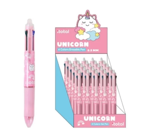 Pix erasable, multicolor, cu mecanism retractabil, 4 culori, cu design unicorn, iTotal [1]