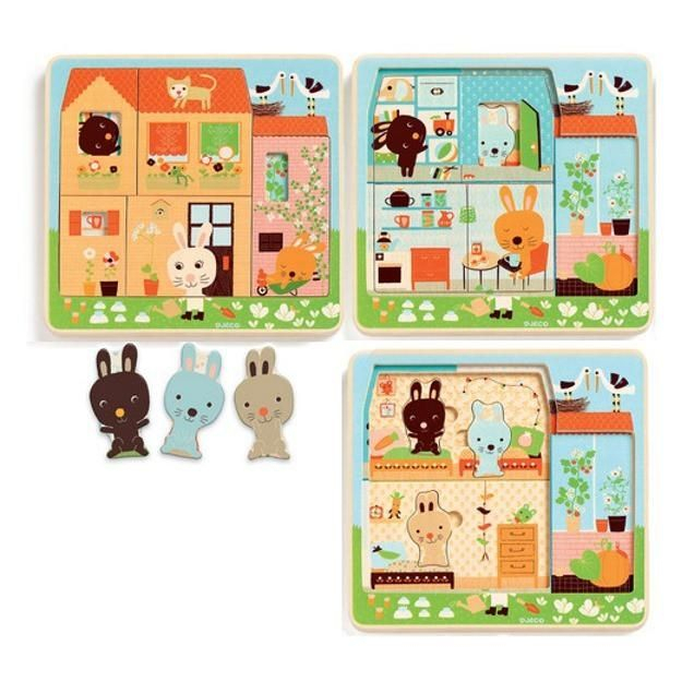 Puzzle din lemn in straturi - căsuța iepuraşilor Djeco [2]