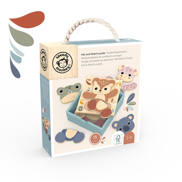 Puzzle din lemn Mix & Match, Speedy Monkey [2]