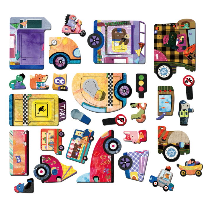 Puzzle magnetic in cutie metalica, joc de potrivire si asociere - Masini [6]