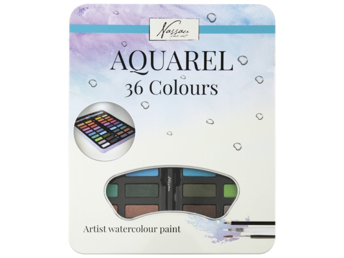 Set acuarele, 36 culori, in cutie metalica, Nassau [1]