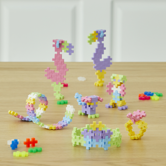 Set constructie Plus-Plus, 600 piese, portabil, in cutie metalica, culori pastelate [5]