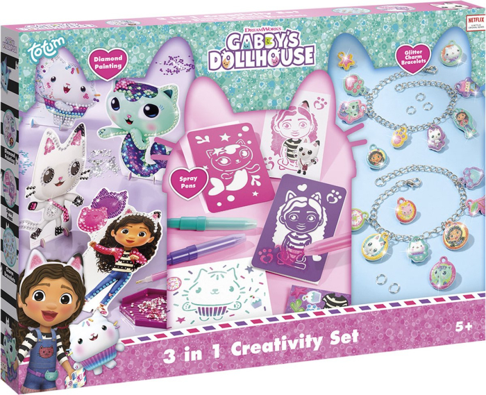Set creativ 3 in 1, Bratari cu pandantive, carioci spray si diamont painting, Gabby's Dollhouse [1]