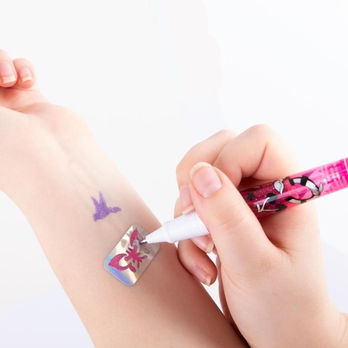 Set creativ DIY, 3 pixuri cu gel si sabloane pentru tatuaje, Glitter tattoo studio [2]