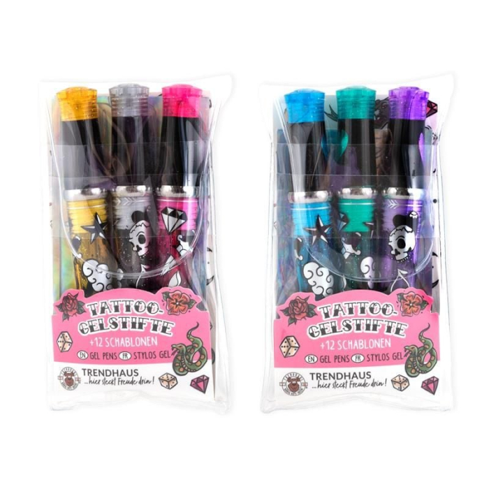 Set creativ DIY, 3 pixuri cu gel si sabloane pentru tatuaje, Glitter tattoo studio [3]