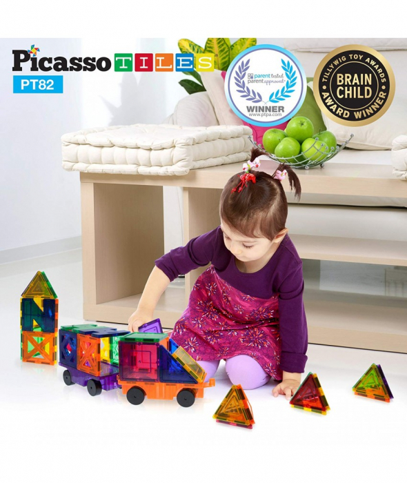 Set PicassoTiles Creativitate - 82 Piese Magnetice De Construcție Colorate - 10 Forme Diferite [4]
