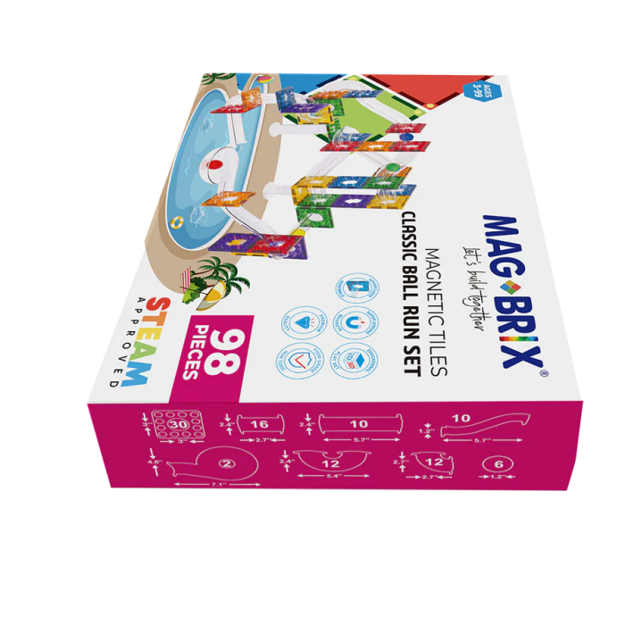 Set magnetic Magblox - 98 piese, circuit cu bile PASTEL - Magbrix Marble Run [5]