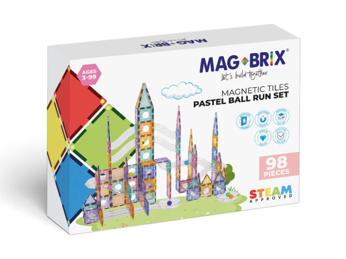 Set magnetic Magblox - 98 piese, circuit cu bile PASTEL - Magbrix Marble Run [1]