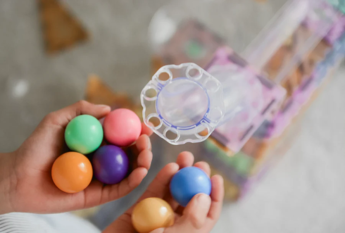 Set magnetic Magblox - 98 piese, circuit cu bile PASTEL - Magbrix Marble Run [3]