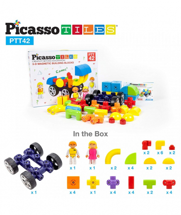 Set Magnetic Picasso Tiles Mașină - 42 Blocuri Magnetice de Construcție Colorate [1]