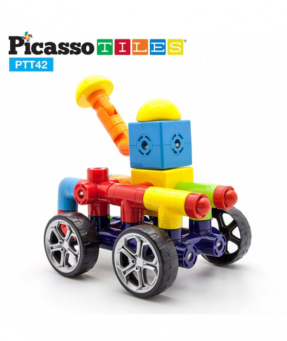Set Magnetic Picasso Tiles Mașină - 42 Blocuri Magnetice de Construcție Colorate [4]