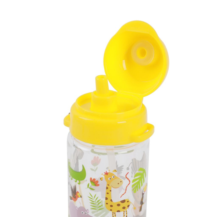 Sticla transparenta din tritan cu pai, 400 ml - animale din jungla [2]