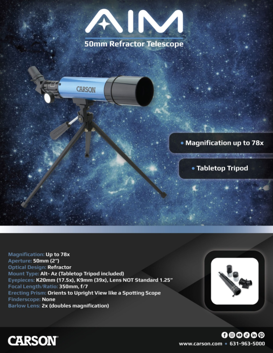 Telesco﻿p Refractor 50mm cu Zoom 20–80x și Trepied de Masă [8]