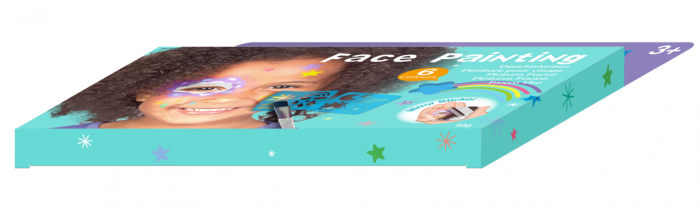 Trusa make-up pictura fata cu sabloane incluse - sase culori non-alergice - curcubeu si stele [5]