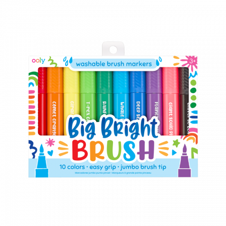 5-7 ani - Carioci lavabile cu pensula, Big Bright Brush, set 10 culori