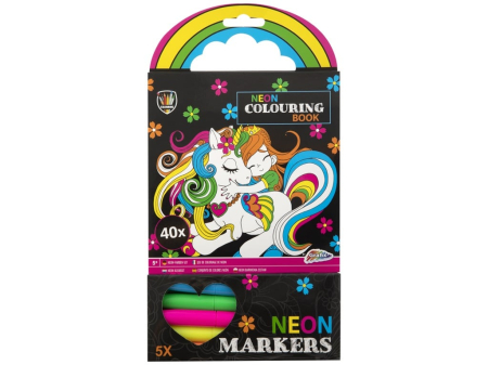 Noutati - Carte de colorat cu 5 markere neon, unicorni