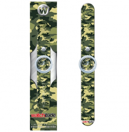 5-7 ani - Ceas analog pentru copii cu bratara din silicon slap-on, Camuflaj de armata