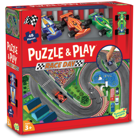 Noutati - Joc 2 in 1, Puzzle and play, Masini de curse, Peaceable Kingdom