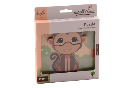 Noutati - Joc Montessori, Puzzle incastru din lemn, cu animalute, familia Wildies, Jouéco