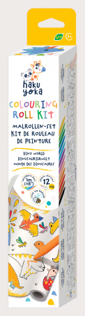 Reduceri - Kit rola de desenat 3 m si 12 creioane colorate cerate, Haku Yoka - Dinozauri