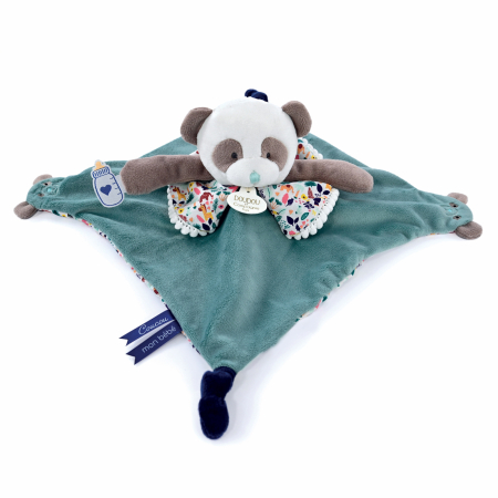Noutati - Marioneta Doudou® - urs panda de plus cu paturica, 30 cm, verde/gri