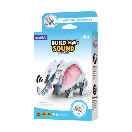 Noutati - Puzzle 3D cu sunete - Elefant african, Build 'n' Sound