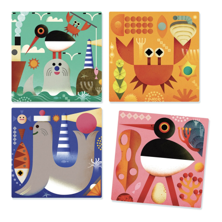 Puzzle din cuburi de lemn Animale marine, Djeco [2]