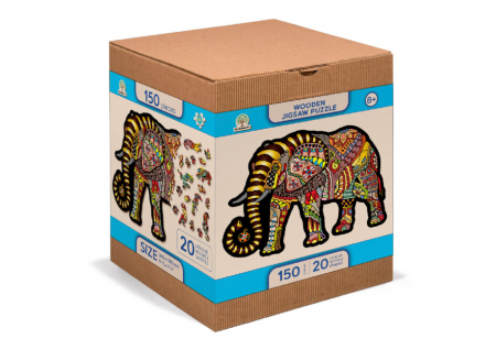 8+ - Puzzle din lemn, Elefant, 150 piese