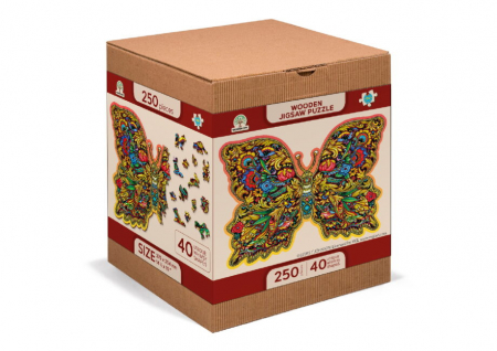 Jocuri educative - Puzzle din lemn, Fluture colorat, 250 piese