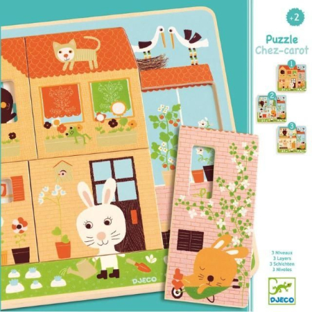 Noutati - Puzzle din lemn in straturi - căsuța iepuraşilor Djeco