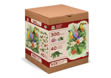 Jocuri educative - Puzzle din lemn, Pasari tropicale, 300 piese