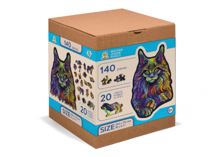 8+ - Puzzle din lemn, Pisica curcubeu, 140 piese