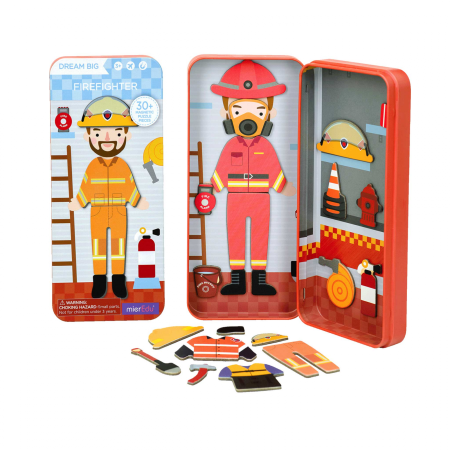 Noutati - Puzzle magnetic in cutie metalica, joc de potrivire si asociere - Pompier