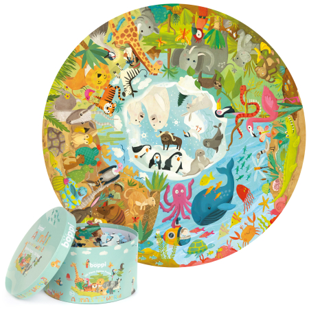 Reduceri - Puzzle rotund, 150 piese, Boppi - Animale din intreaga lume